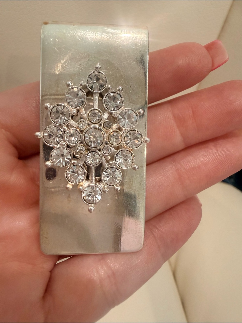 Silver Crystal Decorative Money Wallet Clip